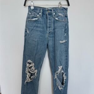 Agolde Ripped Light Blue Denim Jeans